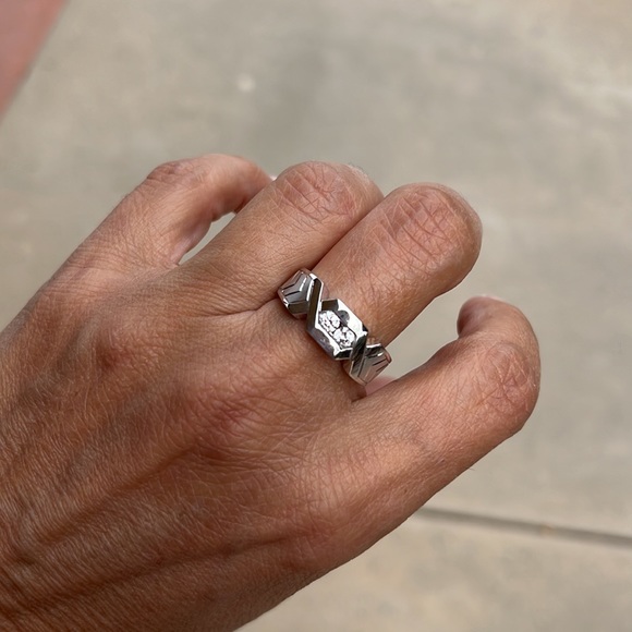 Sterling Silver Mens CZ Wedding Band Ring - Picture 6 of 12